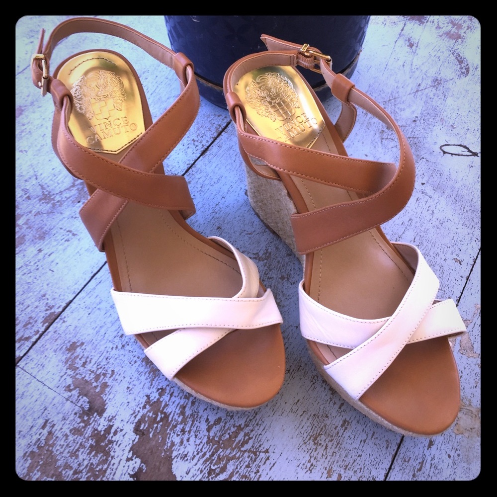 Vince Camuto Tan/White Wedges - 8.5 (More like 8)